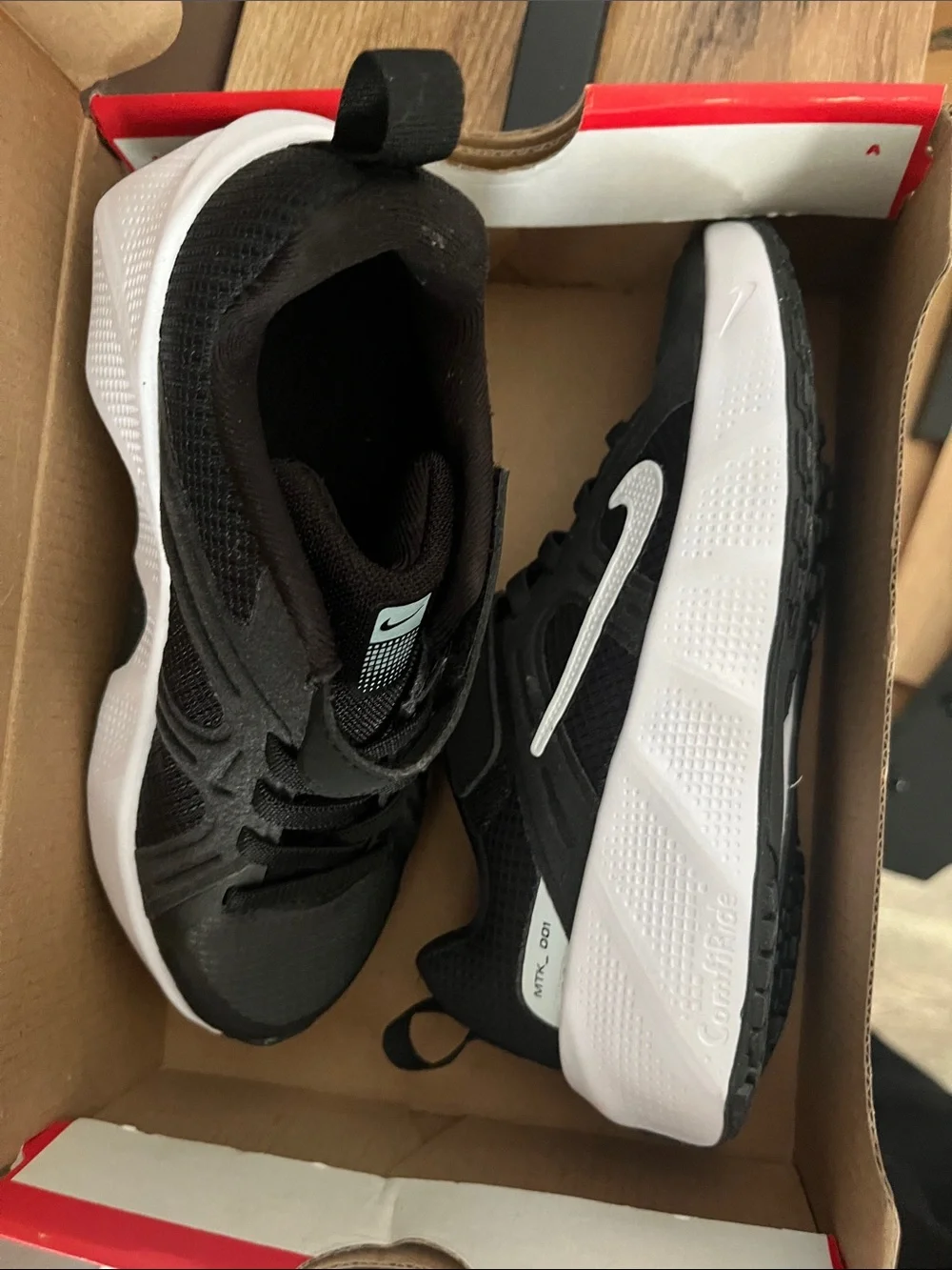 Nike Kids Black and White Low-Top Sneaker with Hook-and-Loop Strap